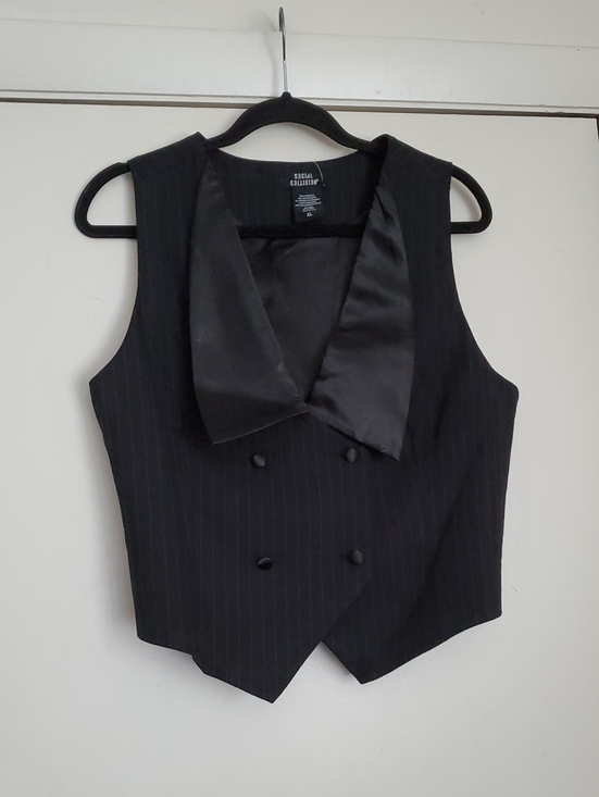 Hot Topic Jackets & Blazers - Social Collision Black Pinstripe Double-Breasted Girls Satin-Lapel Vest